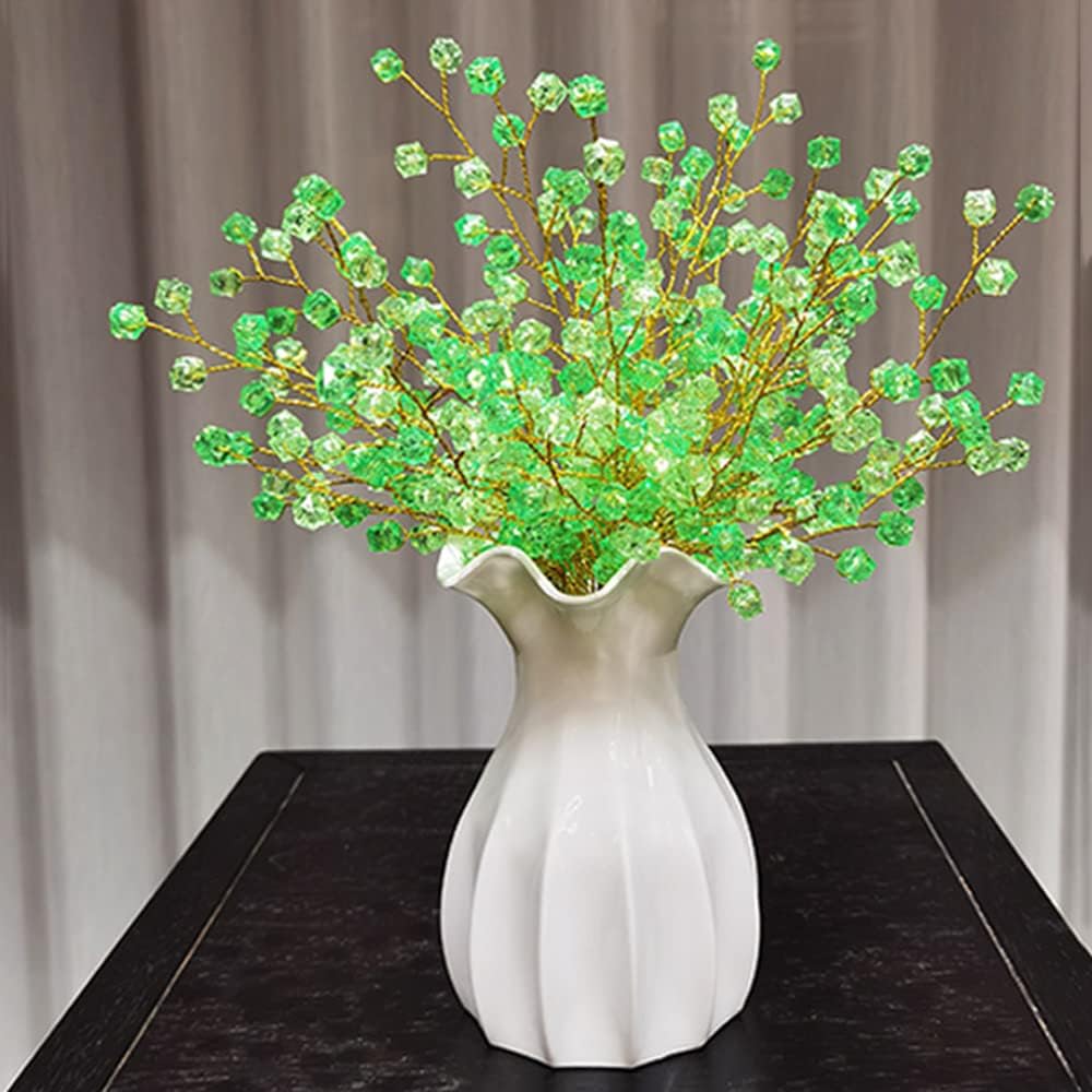 16PCS Crystal Artificial Flowers Bouquets Handmade Acrylic Flower Branches Fake Beaded Baby Breath Floral Crafts for Wedding Party Home Decor