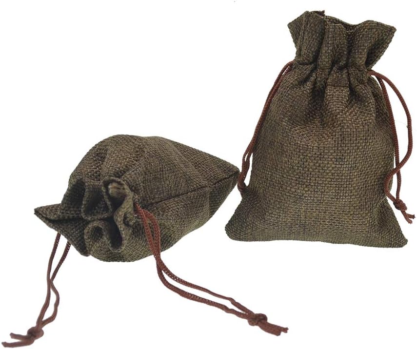 20pcs Burlap Drawstring Gift Bags, 2.7 x 3.5 inch Jute Linen Sacks Jewelry Pouches for Christmas Wedding Party Favors Candies DIY Crafts (Coffee)