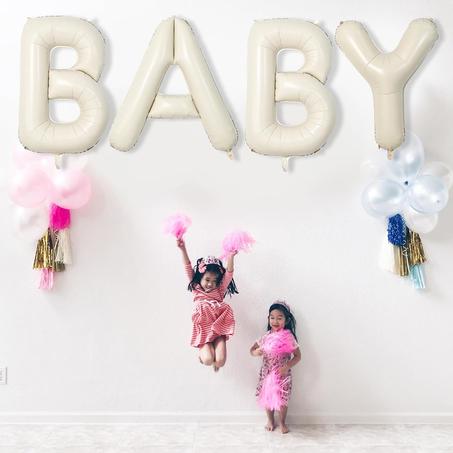 Big Alphabet Foil Word Balloons - 40 Inch Cream, Beige & White Large Inflatable Name Balloons for Women's Birthday Party Decoration