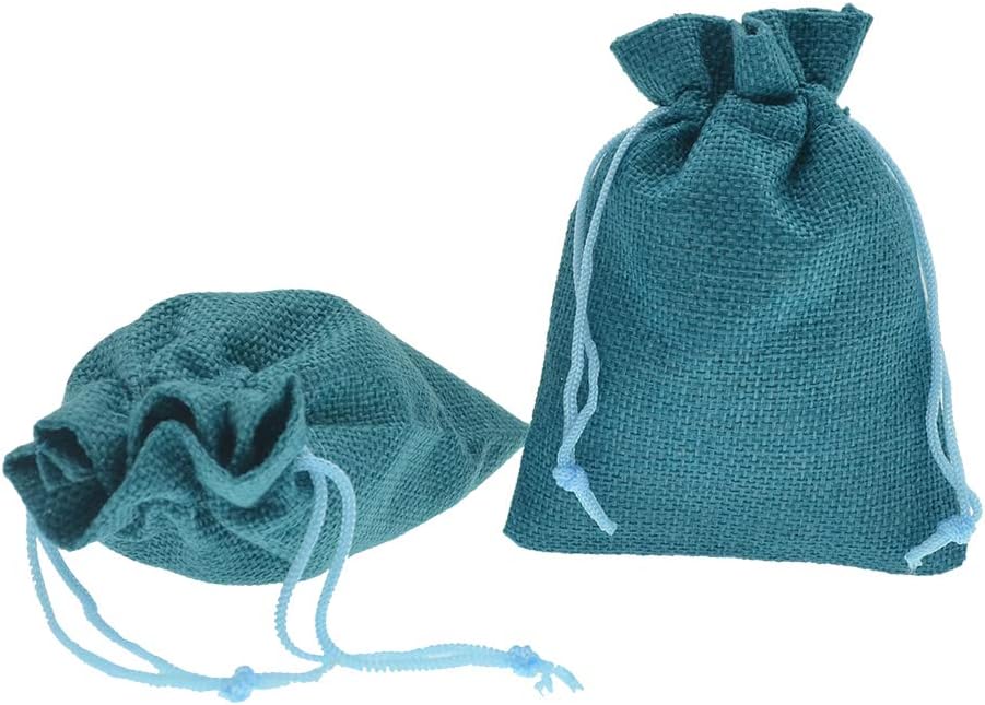 Burlap Bags with Drawstring, 2.7x3.5 Inch Jute Sacks Jewelry Candy Pouch Christmas Wedding Party Favor Gift Bags 20pcs (Peacock Blue)