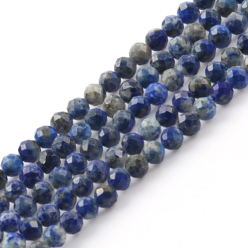 Song Xi 90pcs 4mm Natural Lapis Lazuli Gemstone Beads Faceted Round Loose Stone Beads for Jewelry Making