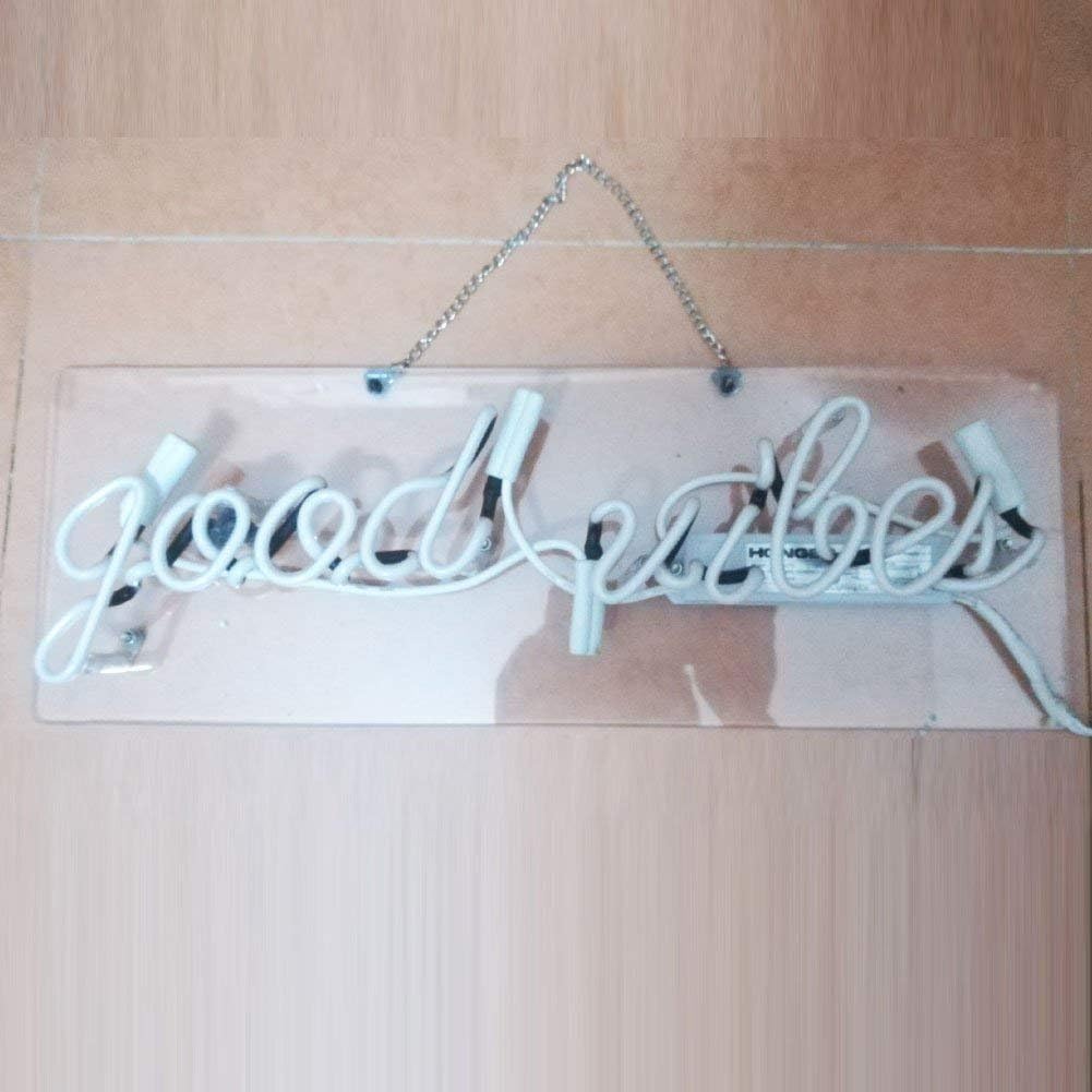 LiQi ™ ' Good Vibes ' Real Glass Handmade Neon Wall Signs for Home Decor Wall Light Room Decor Home Bedroom Girls Pub Hotel Beach Cocktail Recreational Game Room (19" x 6")