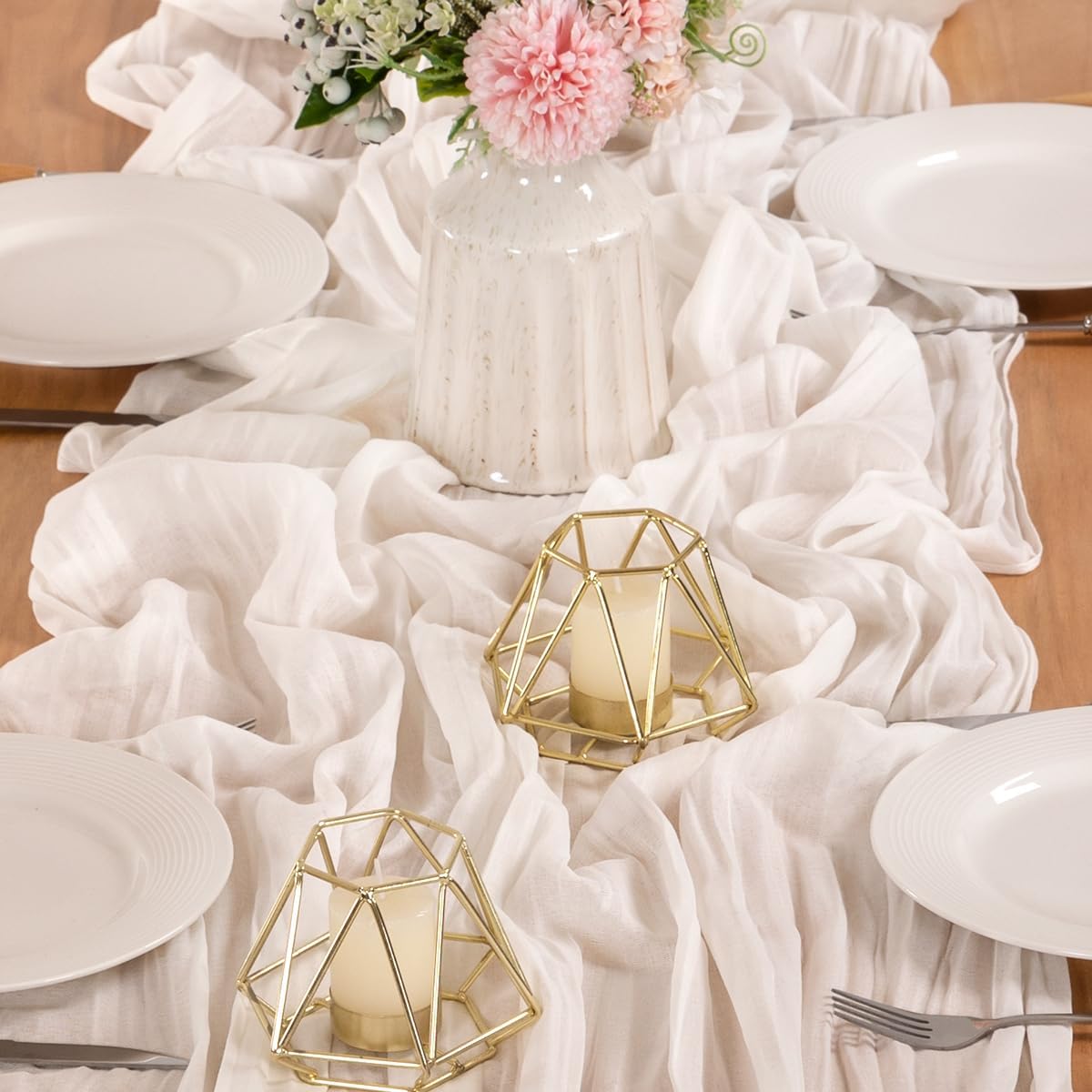 MLMW 3 Pack Ivory White Table Runner Cheesecloth Boho Gauze Rustic Cheese Cloth Table Runner 160 inch Sheer 13.3ft for Thanksgiving Wedding Party Baby Bridal Shower Birthday