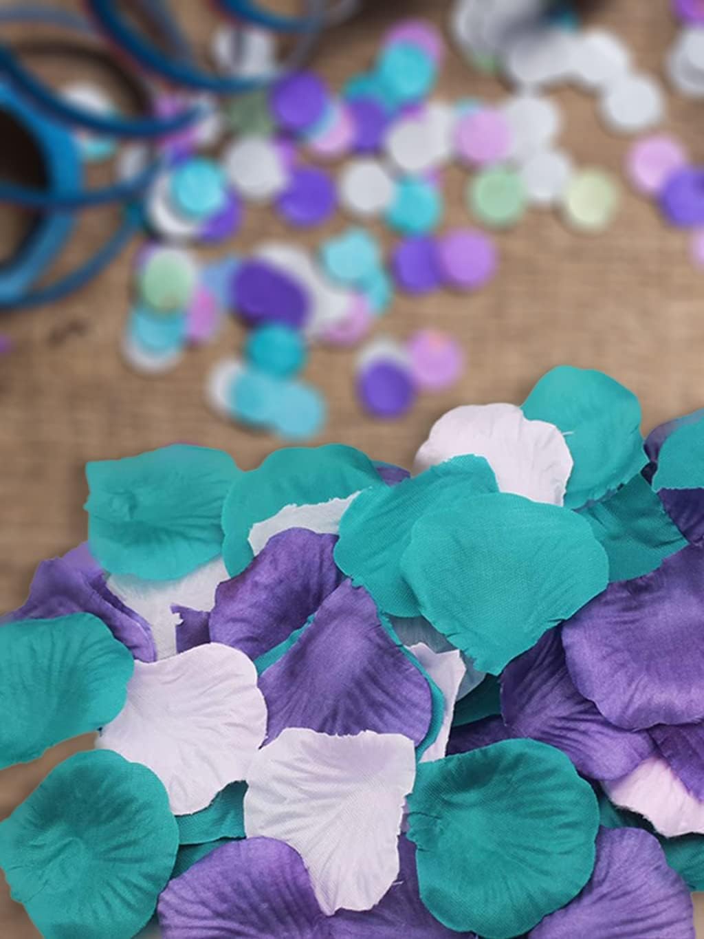 900 Pack Purple Lavender Turquoise Teal Flower Rose Petals Mermaid Party Wedding Cake Table Confetti Centerpieces Girl Baby Shower Birthday Bridal Shower Party Garden Aisle Decoration