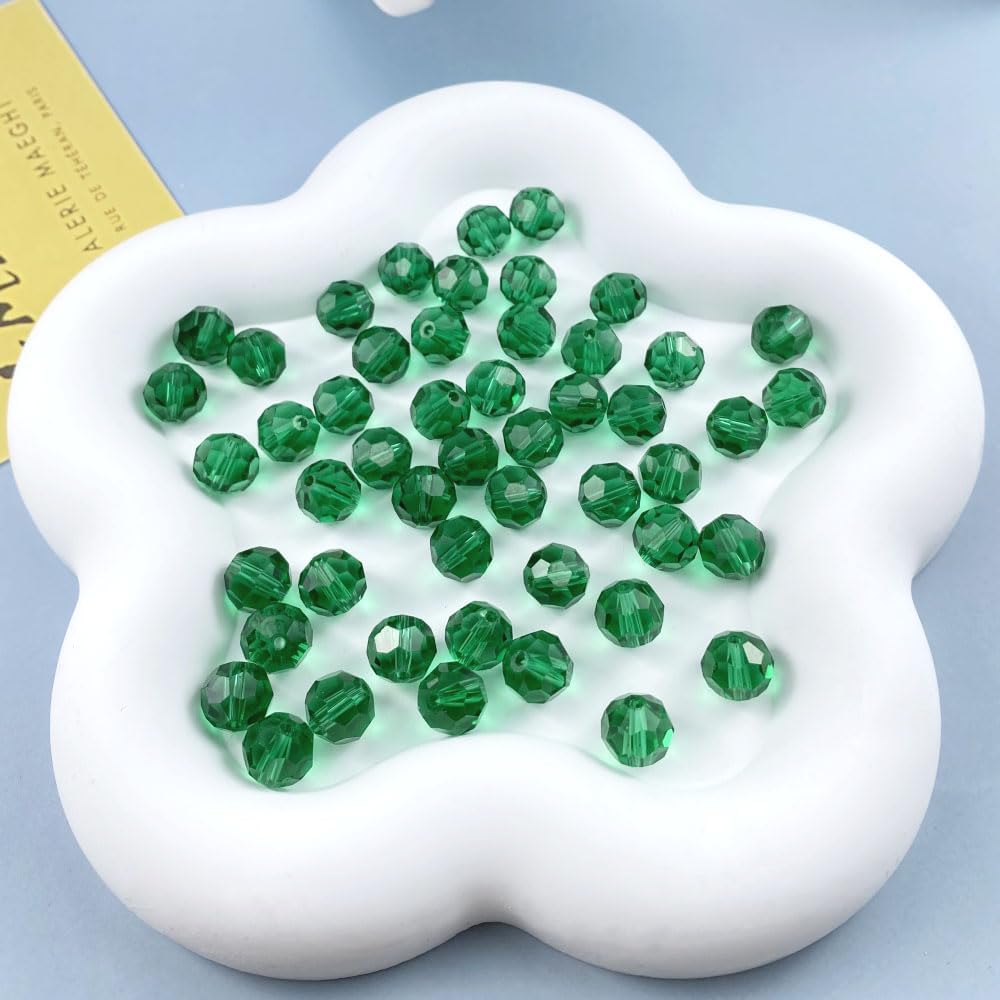 200 PCS 6mm Crystal Glass Beads Round Multiple Faceted Loose Spacer Glass Beads for DIY Handcrafte Bracelet Necklace Earring Jewelry Making(Malachite Green)