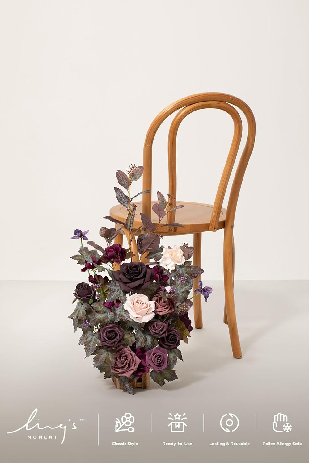 Ling's moment 17.5" Tall Standing Artificial Flowers Arrangements 4 pcs Fall Wedding Aisle Runner Chair Decorations Deep Plum Centerpieces for Ceremony Reception Rose Floral Party Outdoor