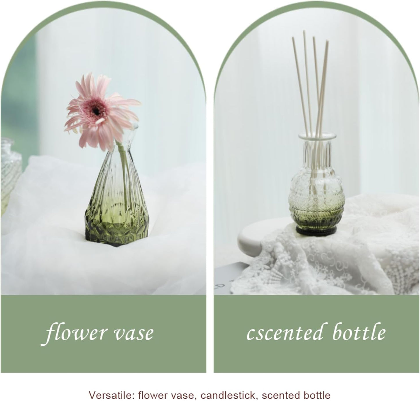 Bud Vases Set of 12,Glass Bud Vases in Bulk,Small Flower Vases for Centerpieces,Mini Vintage Vase for Wedding, Home Table Decor,Christmas,Party Decoration,Green