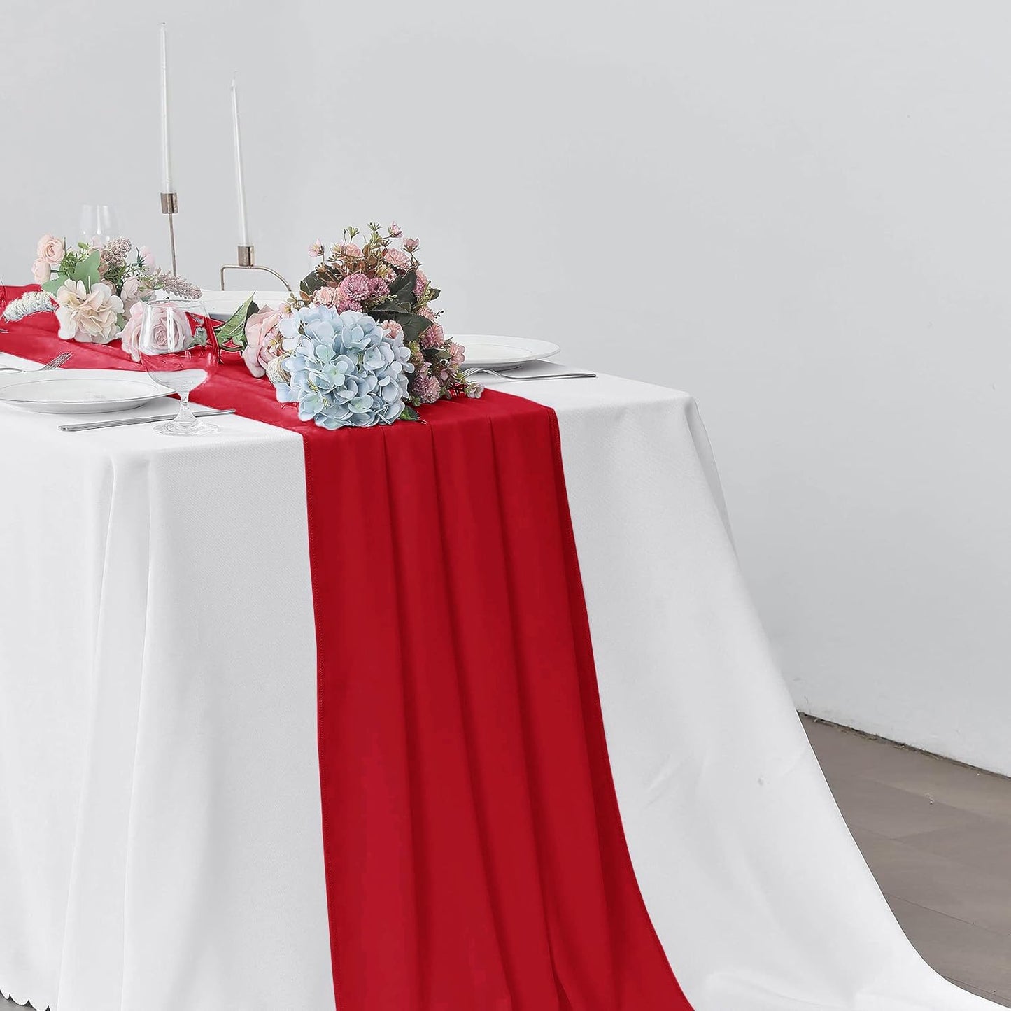 5 Pack 10Ft Red Chiffon Table Runner Sheer 29x120 Inch for Romantic Wedding Decor Bridal & Baby Shower Birthday Rustic Party Decoration