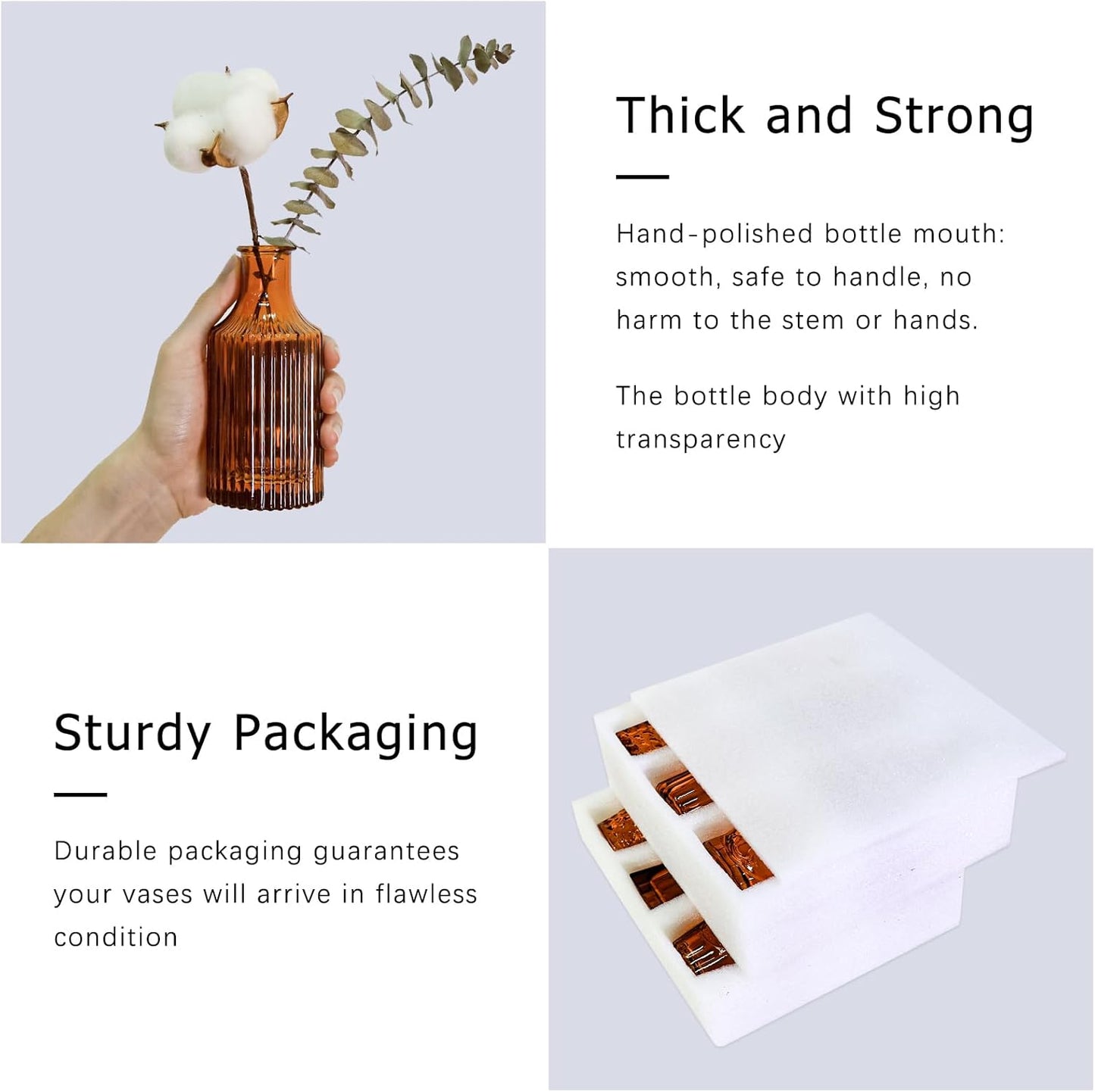 12Pcs Glass Bud Vase Set, Small Dark Brown Flower Vase for Centerpieces, Bud Vases in Bulk, Mini Vintage Vase for Rustic Wedding Decorations(Amber)