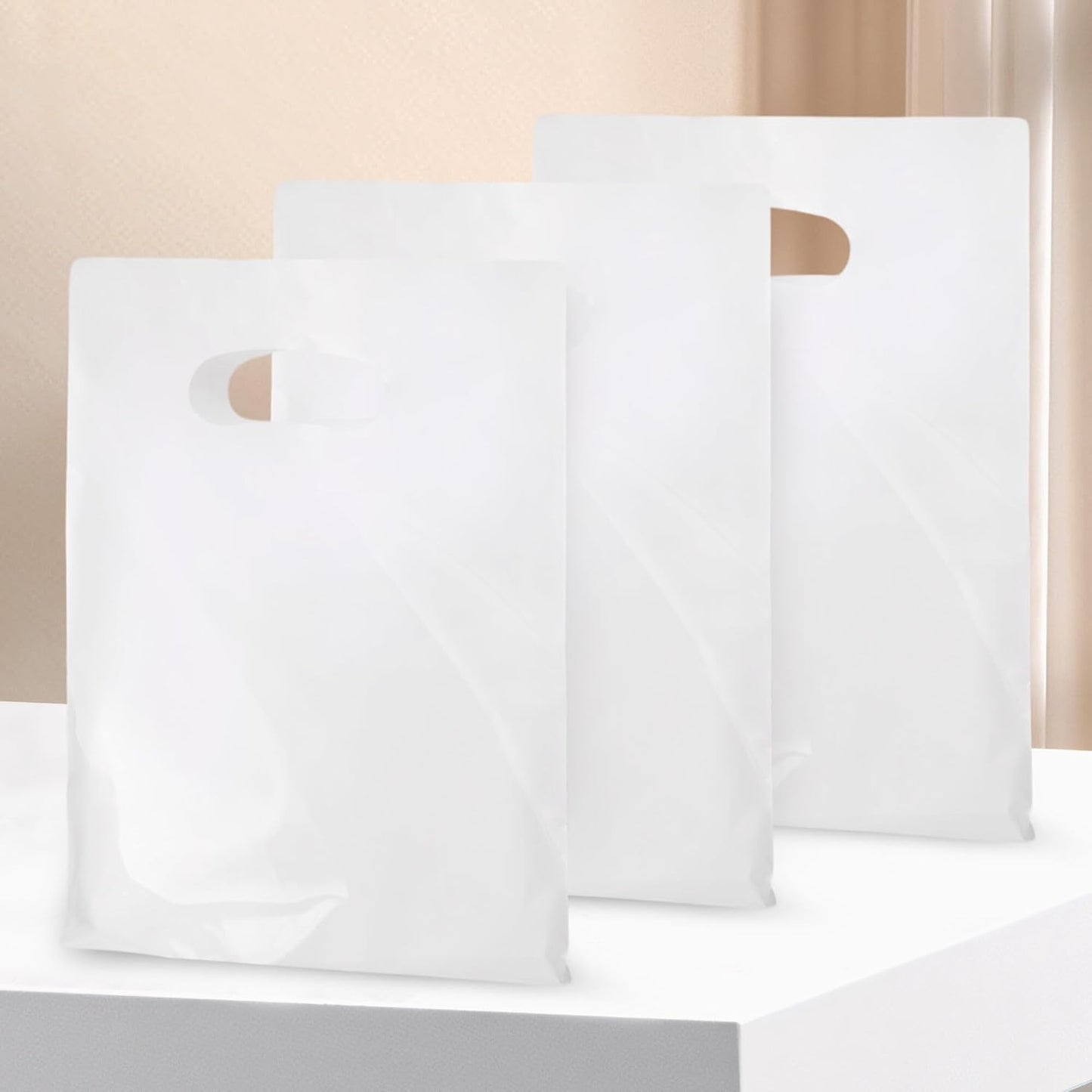 100 PCS White Small Gift Bags, 6"x8" Party Favor Goodie Bags, Treat Retail Pouches with Handle for Kids Birthday, Christmas, Small Businesses