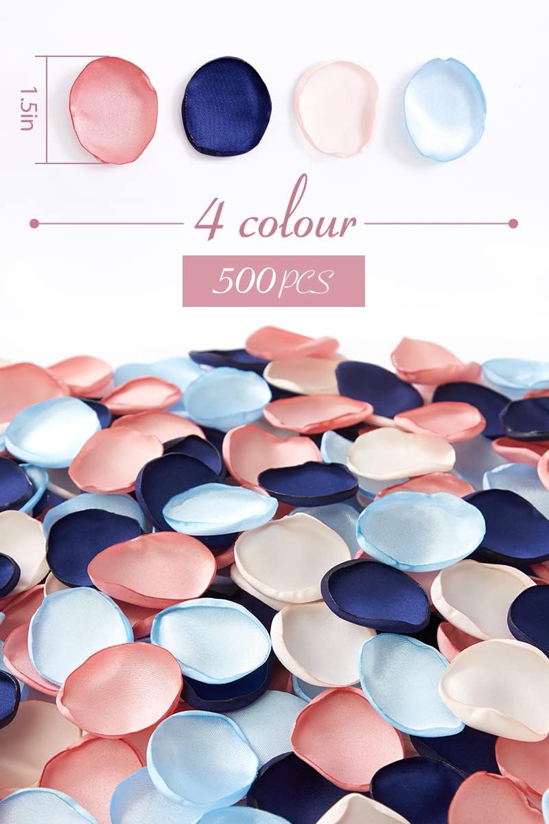 Serwalin 500pcs Silk Rose Petals Artificial Flower Pink Navy Blue for Weddings Proposal Fake Petals for Flower Girl Basket Bridal Shower (4 Color Mixes)