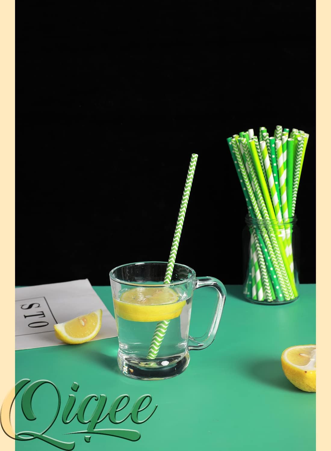 Green Paper Straws for Drinking Green Disposable Straws 150pcs Disposable Straws Bulk(10 Pattern) qiqee