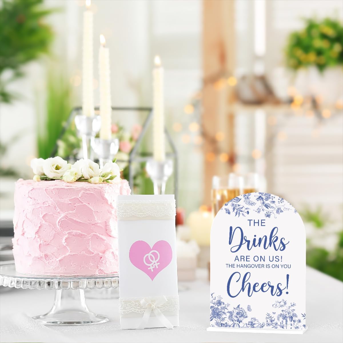 Acrylic Wedding Signs, Dusty Blue Wedding Decor, Blue Weddings Decor, The Drinks Signs for Reception, Modern Calligraphy Arch Acrylic Table Top Sign for Weddings Parties Dinners (White)