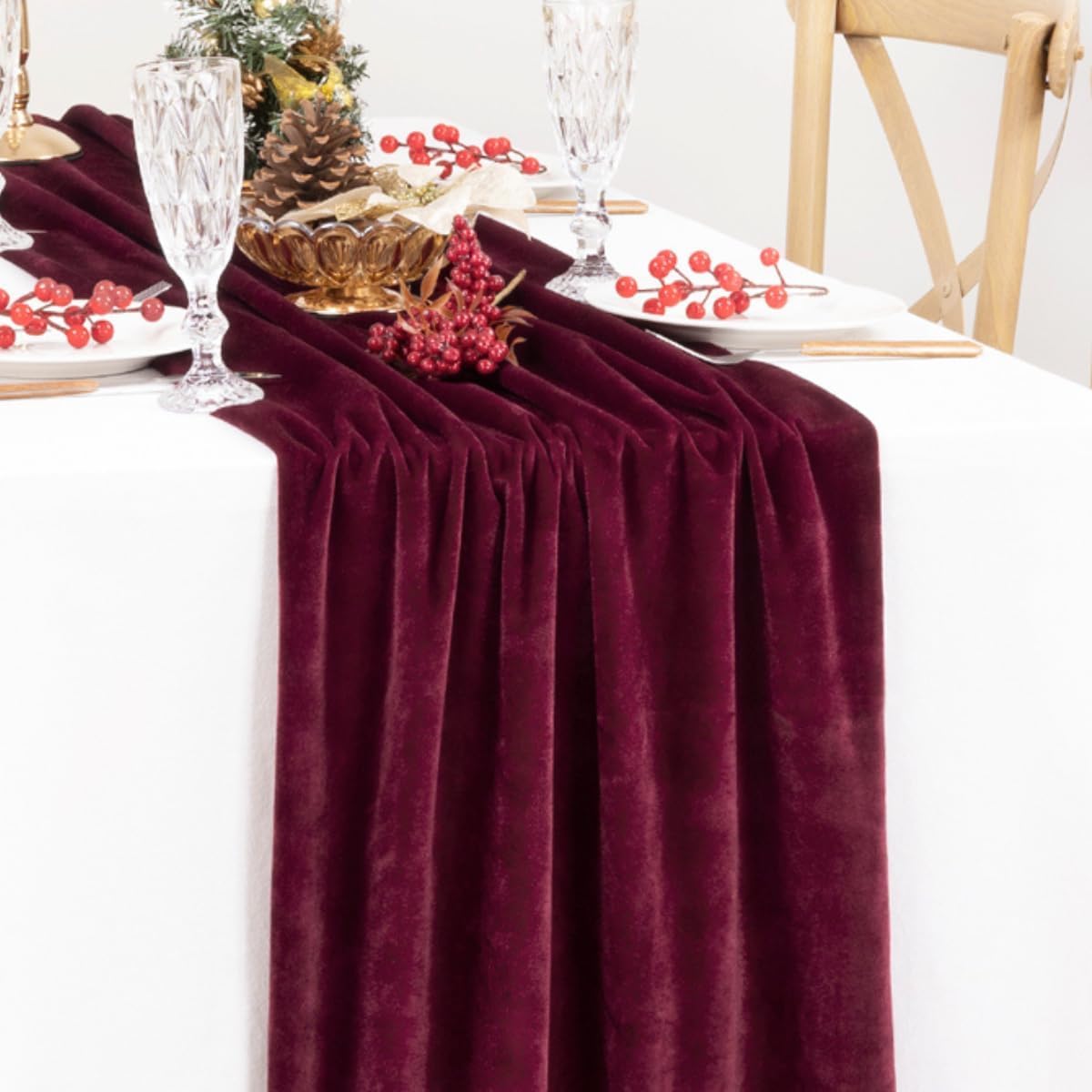 MLMC 2 Pack Burgundy Velvet Table Runner 10ft Elegant Luxury Wine Red Velvet Fall Table Runner 20x120 Inches Table Decor for Wedding Bridal Shower Home Party Thanksgiving Christmas Decor