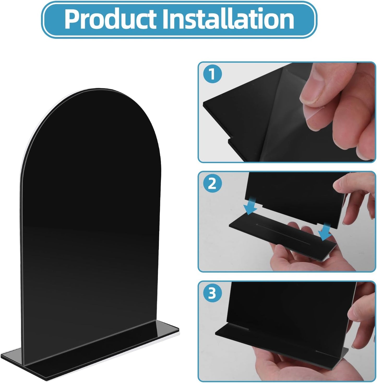 12 Pack Acrylic Wedding Signs 5 x 7 Inch DIY Blank Table Number with Base Black Arch Shape Menu Board for Party Anniversary Event Restaurant Cafe Decoration