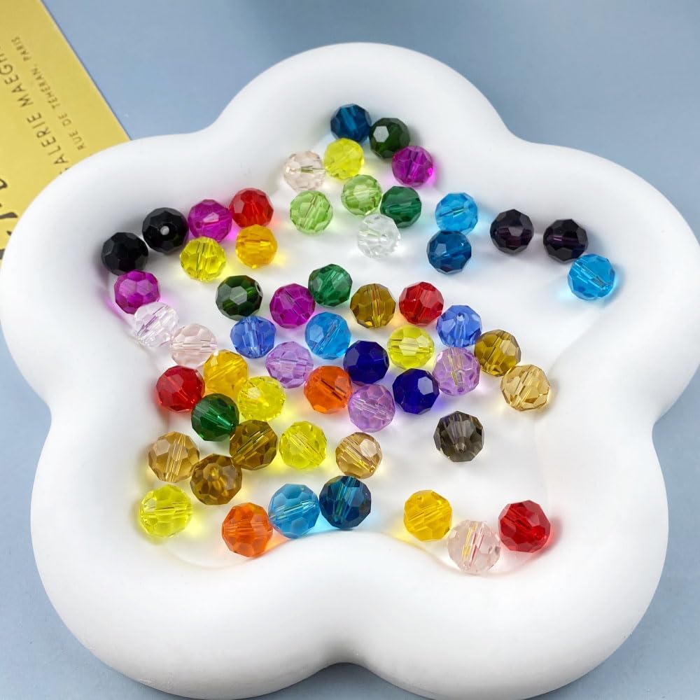 200 PCS 6mm Crystal Glass Beads Round Multiple Faceted Loose Spacer Glass Beads for DIY Handcrafte Bracelet Necklace Earring Jewelry Making(Multicolor)