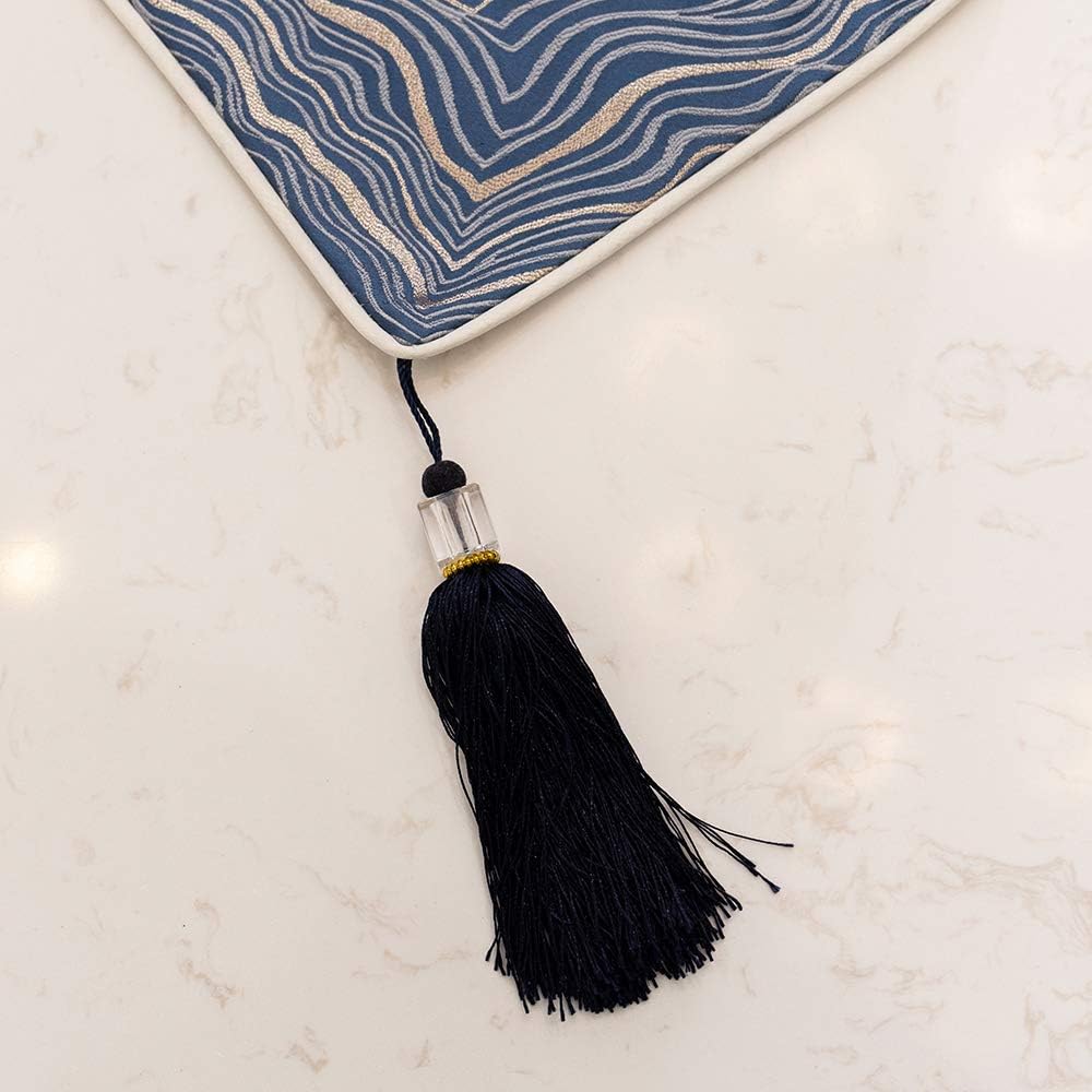 Avigers 12 x 59 Inch Decorative Luxury Abstract Striped Navy Blue Table Runners with Tassels for Home Living Room Bedroom Art Decor Wedding