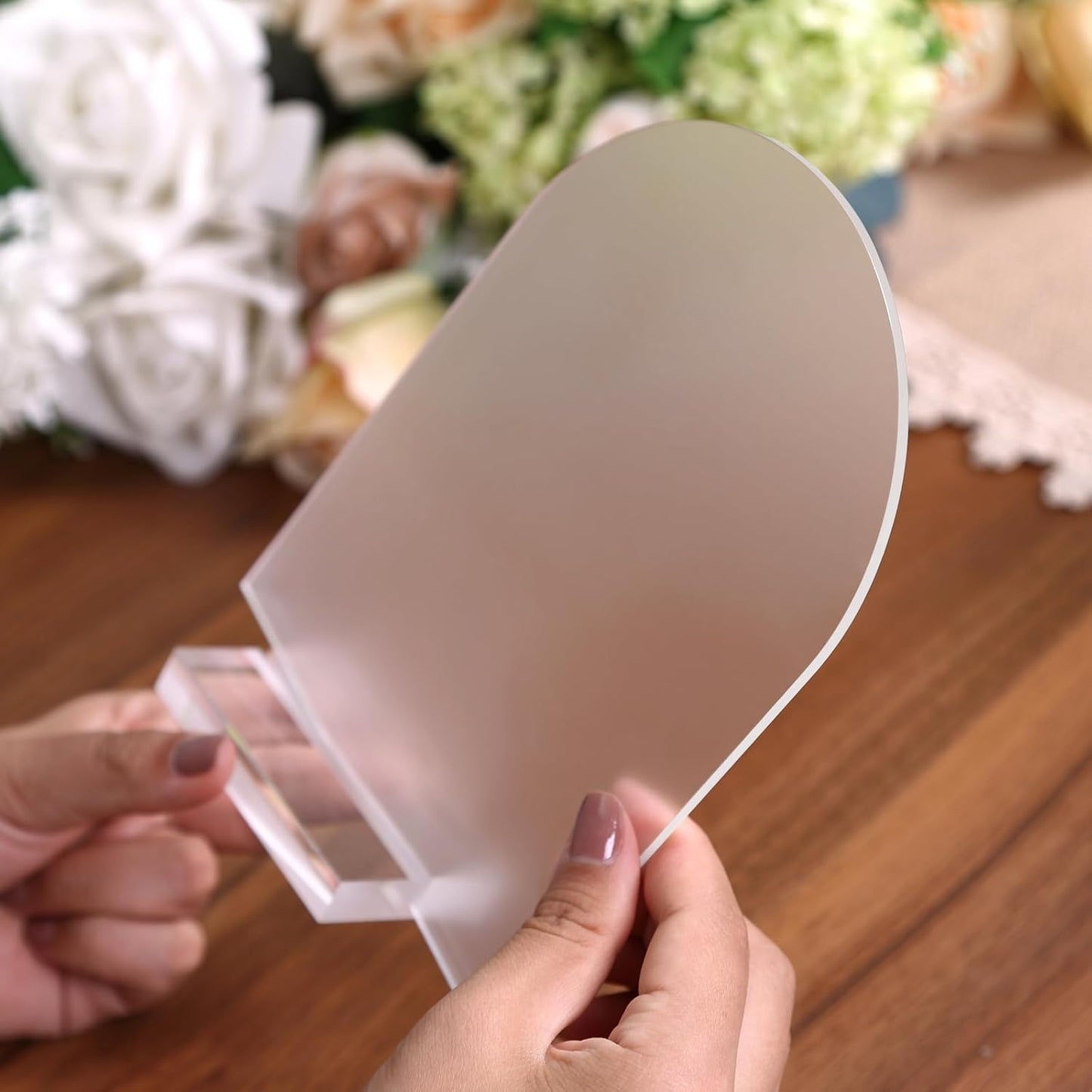 UNIQOOO 20 Pcs Acrylic 5x7 Frosted Arch Table Sign for Wedding, 1/8 In Thick, DIY Blank Arch Sign Sheet Perfect for Decoration, Party,Anniversary, Event, Base NOT Included