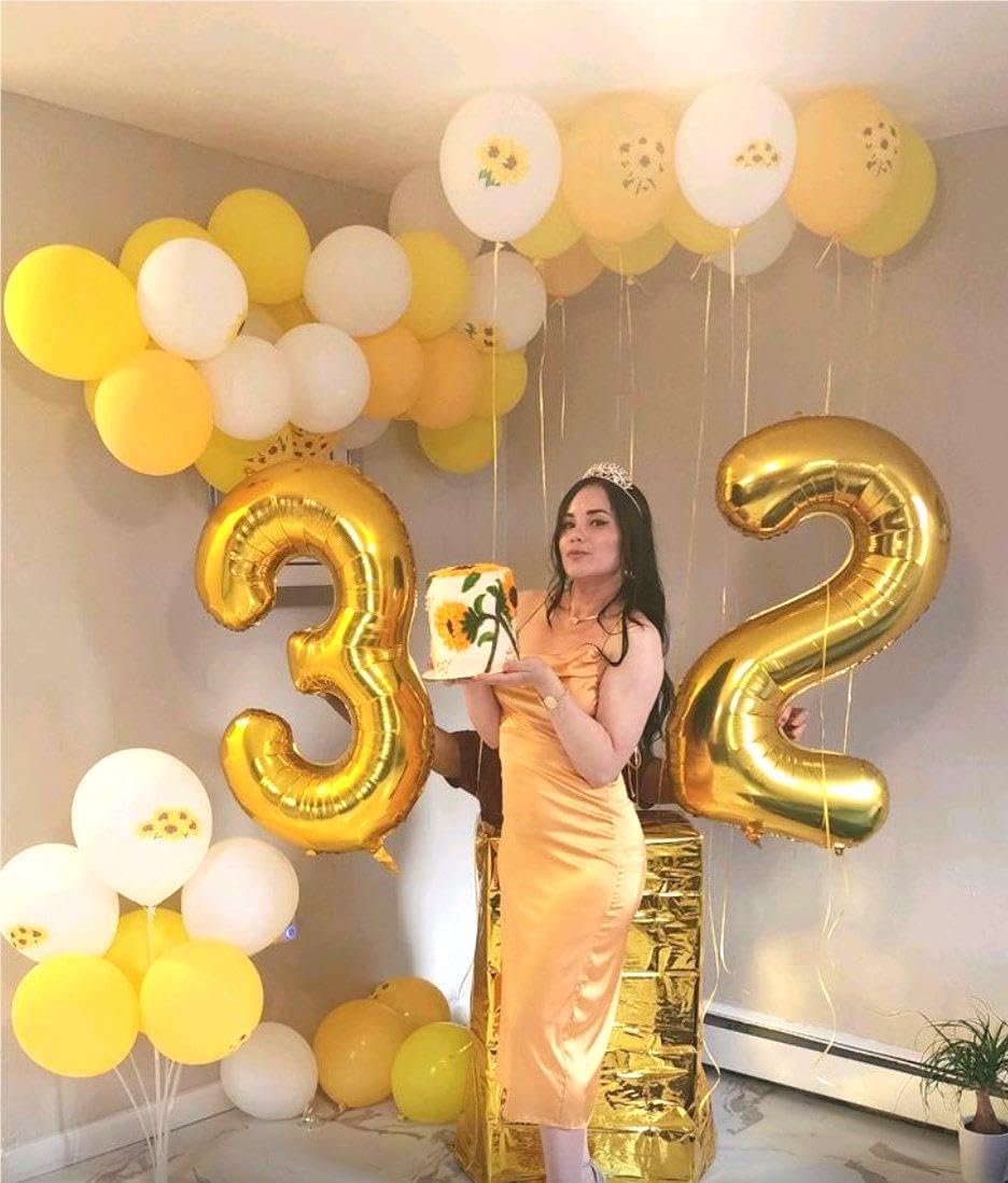 40 Inch Gold 23 32 Large Number Balloon, 23 32 Gold Birthday Party Decorations, Numbers 23 32 Foil Balloons for Anniversary Graduations Celebration Supplies