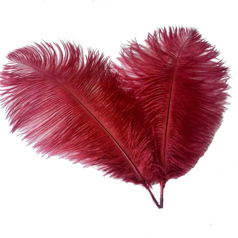 Sowder 16-18inch(40-45cm) Ostrich Feathers Plume for Wedding Centerpieces Home Decoration Pack of 10pcs(Burgundy)