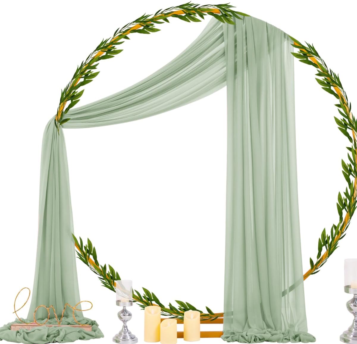 Socomi Sage Green Sheer Wedding Arch Draping Fabric 29" x 20Ft 1 Panel Outdoor Curtain Drapes Extra Long for Bridal Baby Shower Ceremony Birthday Party Decor