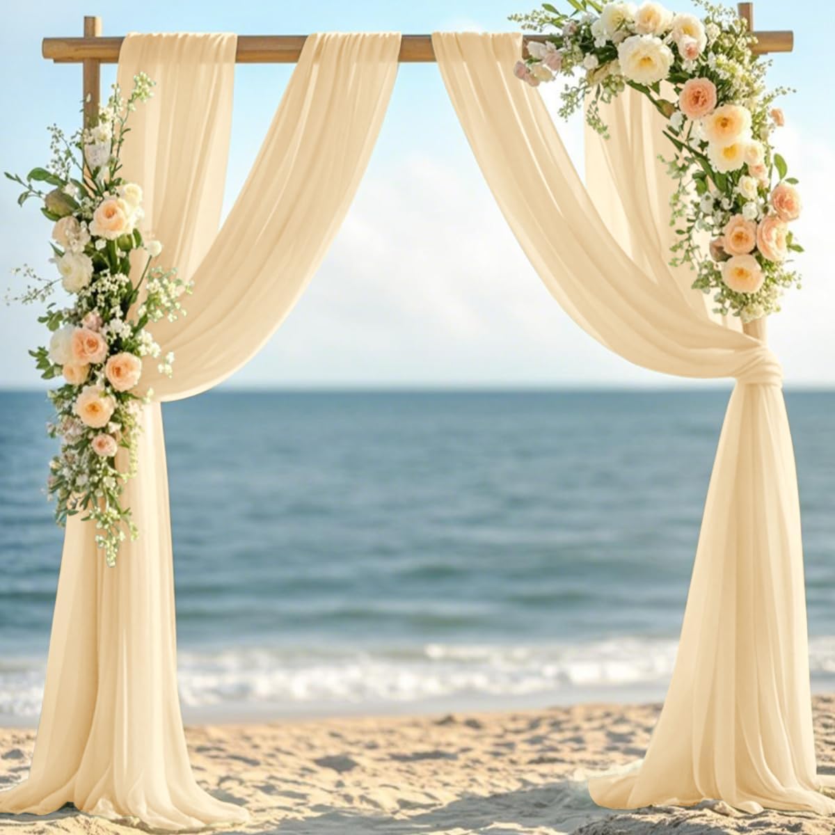 Champagne Gold Fall Elegant Arch Draping Fabric 2 Panels Outdoor 29" × 20Ft Sheer Chiffon Curtain Drapes for Wedding Ceremony Birthday Party Garden Brunch