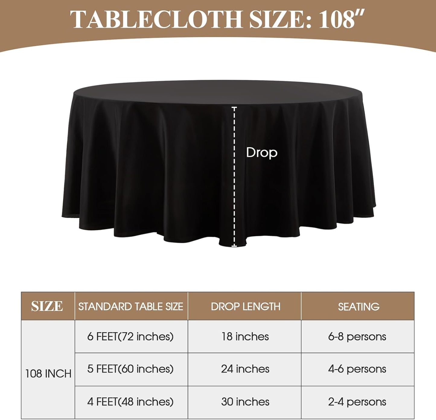 Round Tablecloth 10 Pack 108 Inch Black Tablecloths Washable Decorative Linen Polyester Table Clothes Cover for Dining Table Banquets Buffet Parties and Wedding