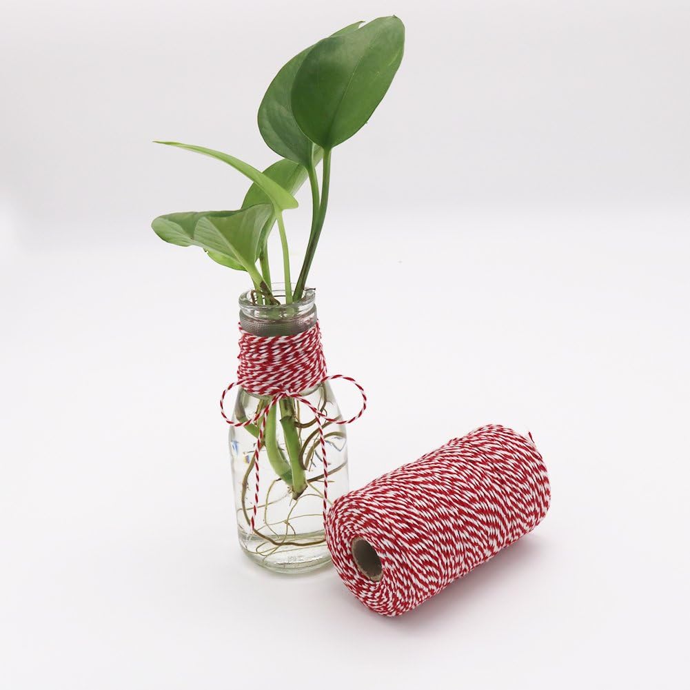 HRX Package Red and White Cotton Twine 656 Feet x 2 Roll, Durable Bakers Twine, Gift Wrapping String, Arts Craft