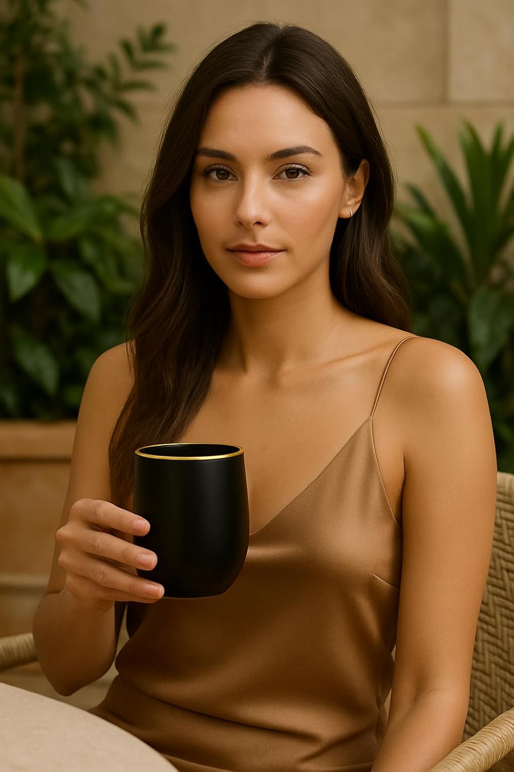 40 count Unbreakable Stemless Plastic Wine Champagne Whiskey Glasses Elegant Durable Disposable Indoor Outdoor Ideal for Home, Office, Bars, Wedding, 12 Ounce Cups Black Gold Rim Matte