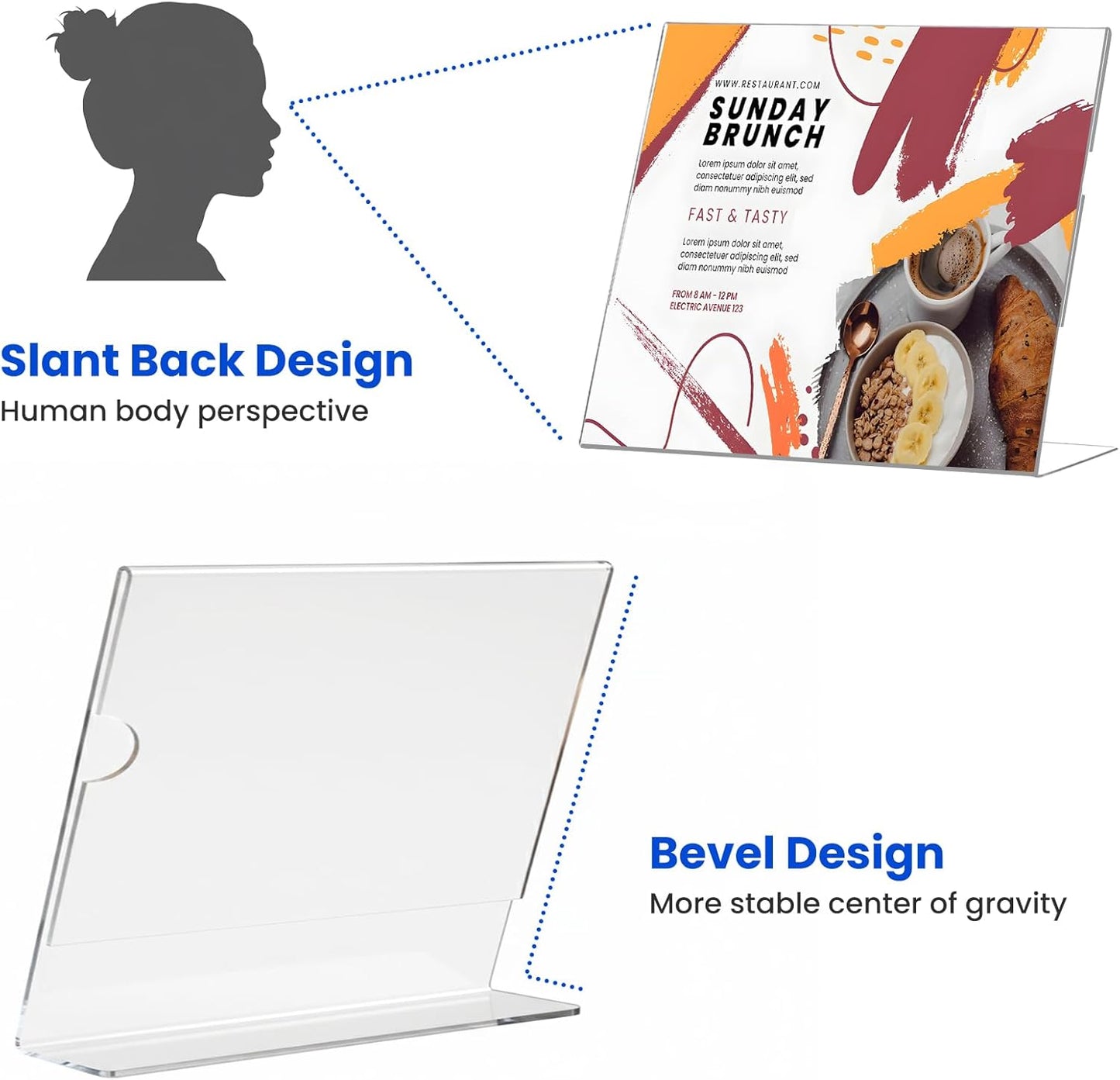 Acrylic Sign Holder 4 x 6 Horizontal, L-Shape Clear Plastic Display Stand for Tabletop, Acrylic Stands for Flyers, Table Paper Holder, Vertical Sign Holder 4x6 for Restaurants, Office and School (Slant 6 Pack 6x4)