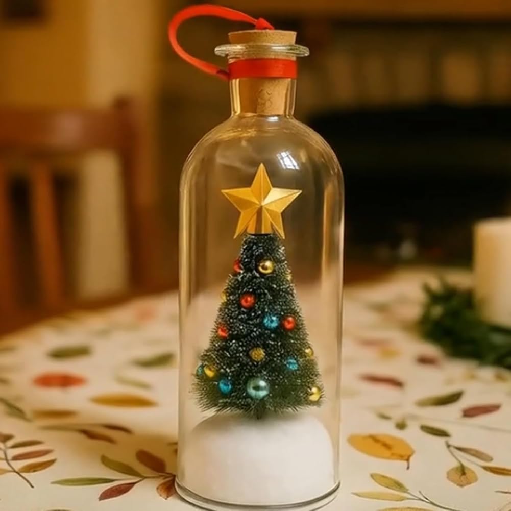 Christmas Tree Message in a Bottle, Recordable Christmas Tree Voice Message Bottle Ornament for Tabletop, Holiday Memories, Snowy Scene in Nostalgic Bottle, Christmas Trees Decoration Gift (1 pcs)