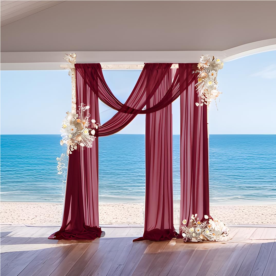 MLMW Christmas Wedding Arch Draping Fabric 2 Panels 29" x 20Ft Burgundy Sheer Wedding Arch Backdrop Drapes Outdoor Curtain for Ceremony Party Background Ceiling Decor