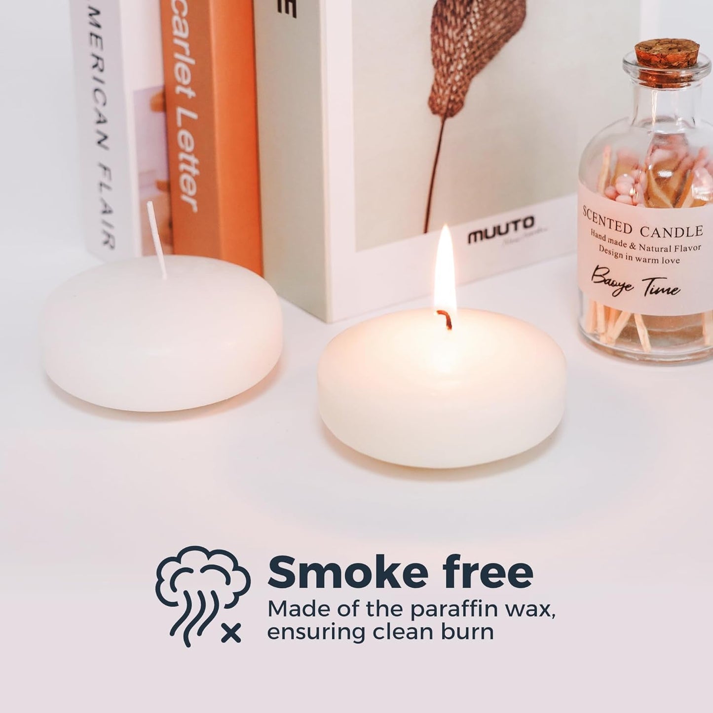 72 Floating Candles, Smoke-Free and odorless, Burning continuously for 8-10 Hours, White, 3-inch Floating Candles, Suitable for Valentine's Day, Weddings, Holidays, Home Decoration