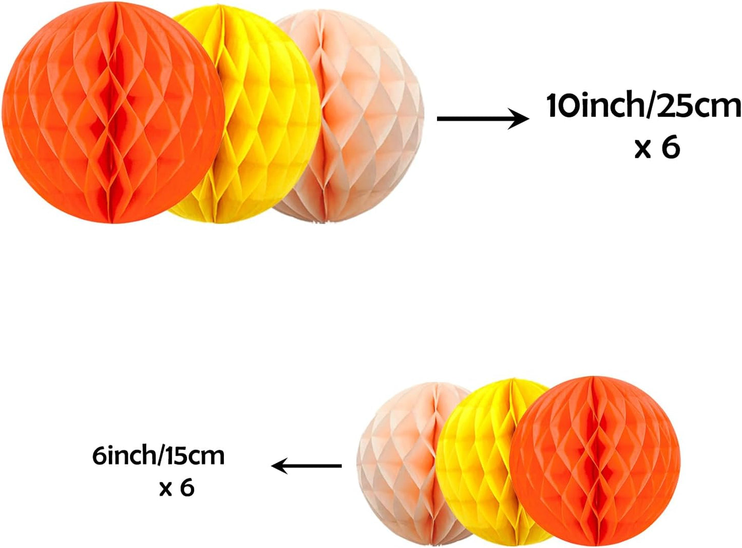 ZOOYOO 12Pcs 6" 10" Honeycomb Balls Decorations Hanging Tissue Paper Pom Poms for Birthday Wedding Fall Party Thanksgiving Halloween Decorations(Orange Peach Yellow)