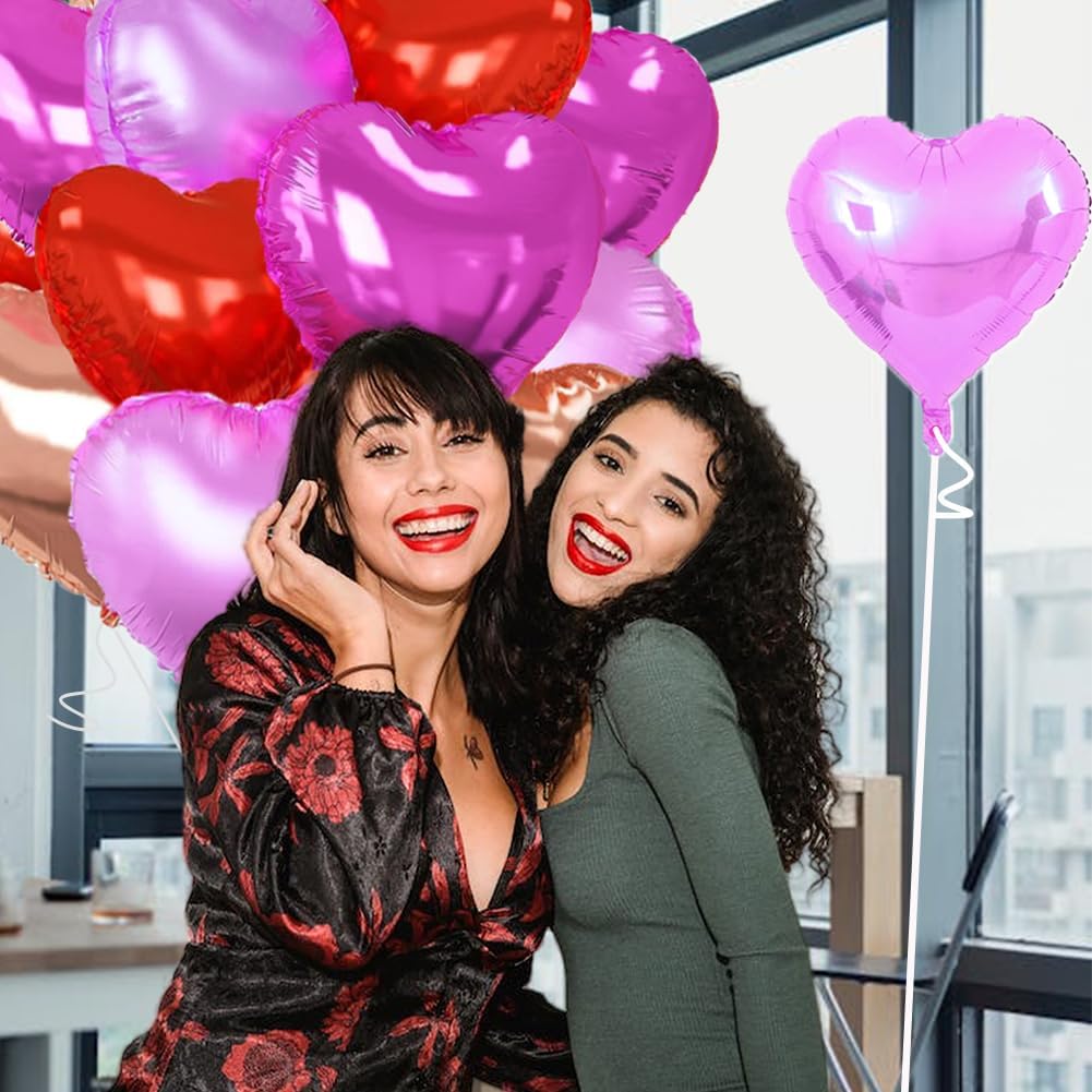 Rose Gold & Red Heart Balloons,18 Inch Purple Foil Love Heart Shaped Balloons for Bridal Wedding Engagement Party Anniversary Birthday Baby Shower Valentines Decorations 12Pcs