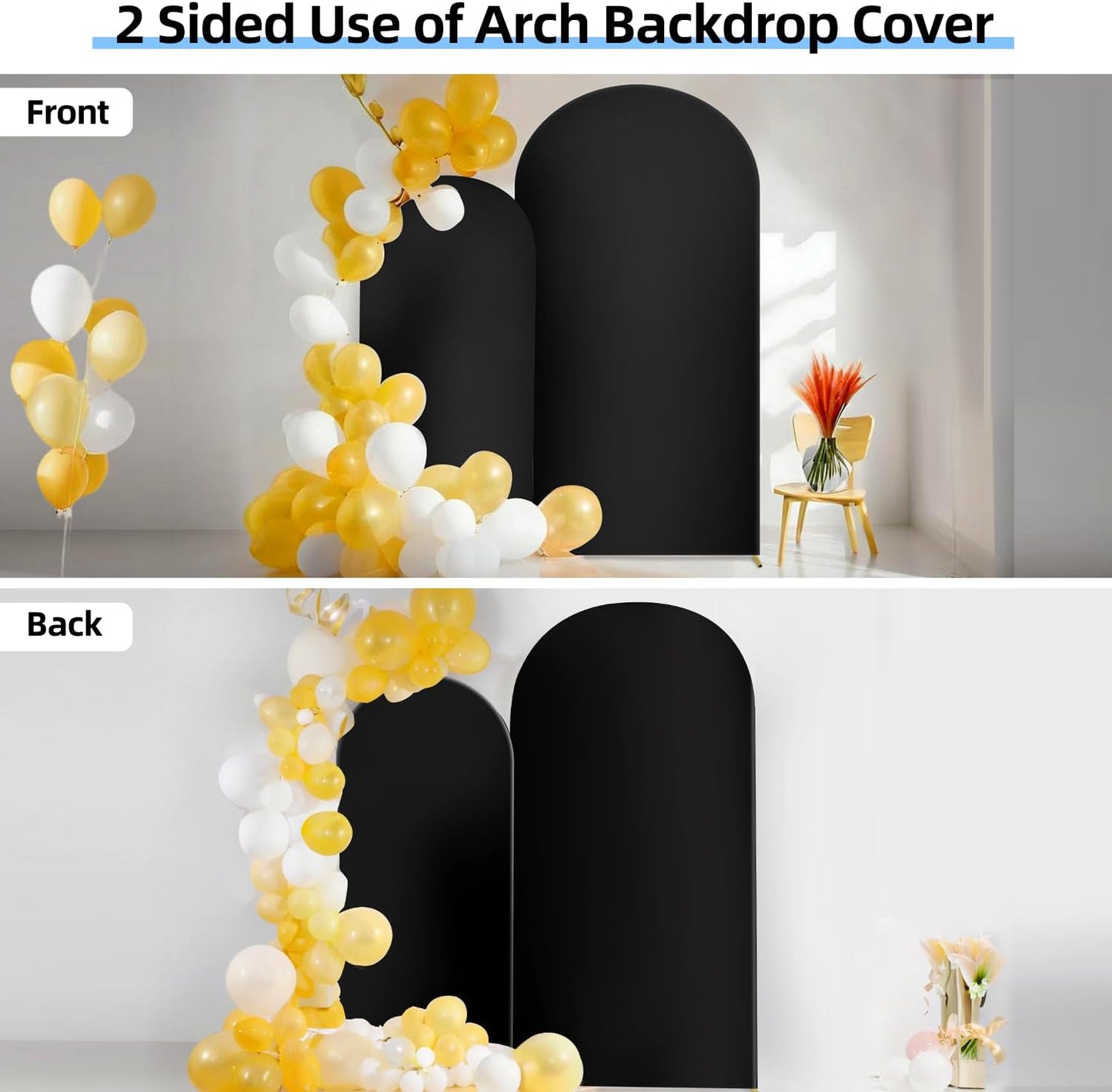 Hemmotop Wedding Arch Backdrop Cover, Set of 2 (7.2ft, 6ft), 2 Sided Stretchy Spandex Fitted Balloon Arch Stand Backdrop for Birthday Party, Baby Shower, Black