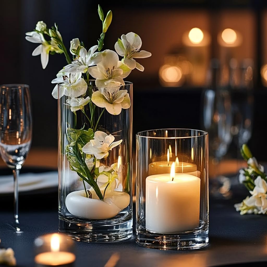 Glass Cylinder Vase Set of 18 for Centerpieces, 4,4.7,6 inch Tall Clear Vase Bulk Floating Candle Holder for Wedding Table Home Décor and Party