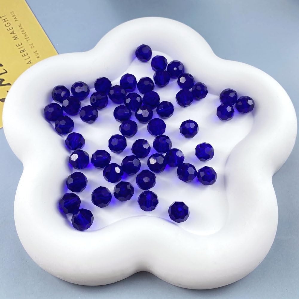 50 PCS 10mm Crystal Glass Beads Round Multiple Faceted Loose Spacer Glass Beads for DIY Handcrafte Bracelet Necklace Earring Jewelry Making(Sapphire)