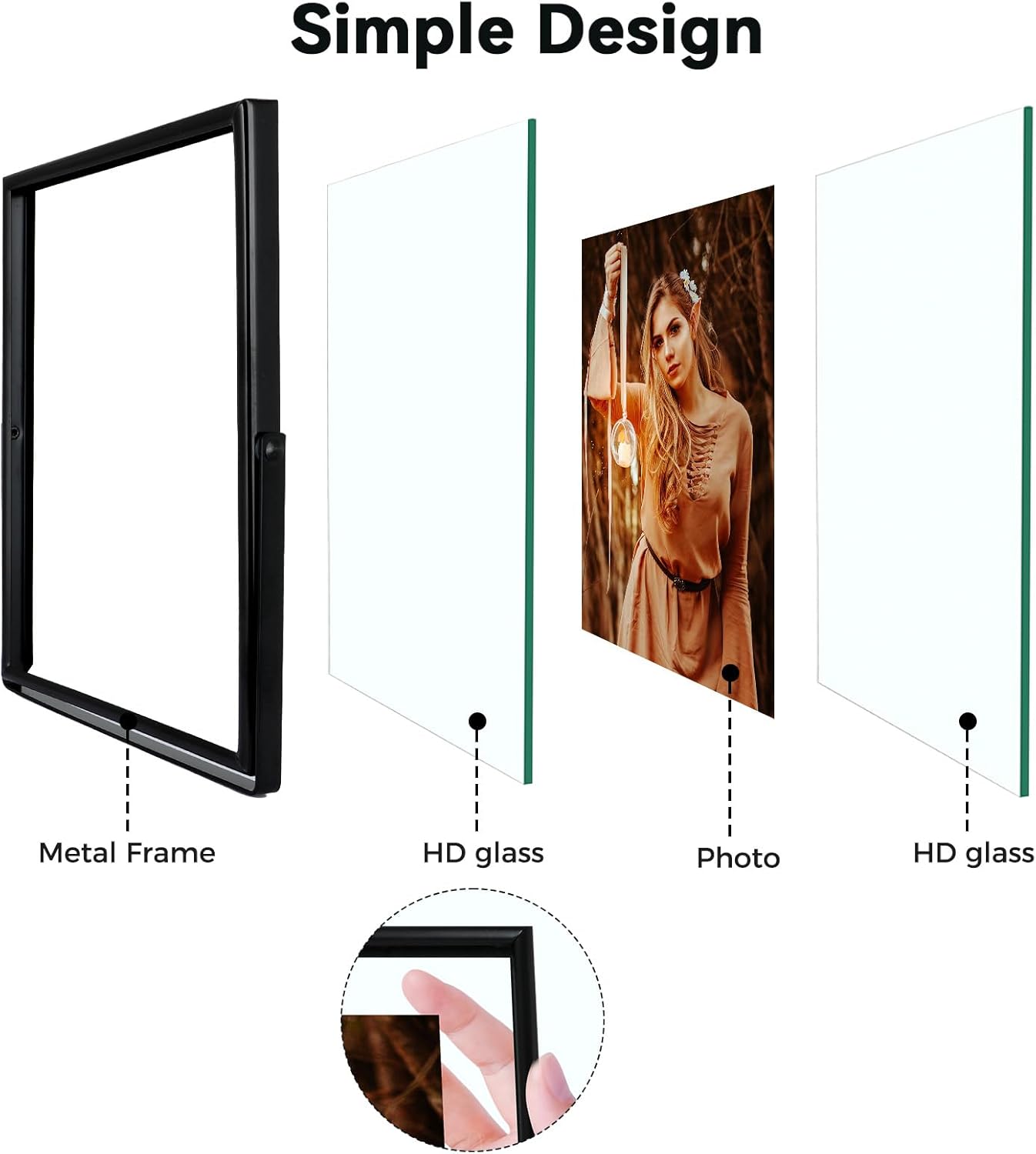 Black Floating Frame (5"x7", Vertical), For Picture 4x6, 3x5, 2x3, Tabletop Shelf Photo Frame, Classy Gift For Festival, Wedding, Home or Office Décor