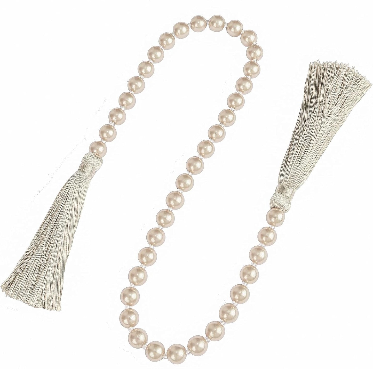 Fenghuangwu 34 Inch Pearl Glass Bead Garland with Tassels - Elegant Boho Table Decor, Fringe Wall Hanging for Wedding, Party, Farmhouse Rustic Prayer Bead Home Decoration(1 Pack,Off White)