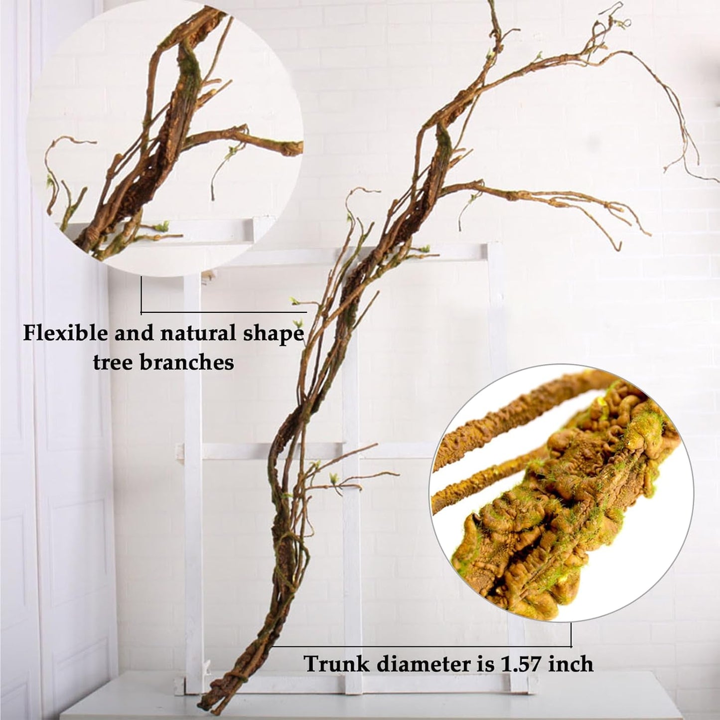 66.9in Flexible Artificial Wall Hanging Plants Tree Trunk Fake Cherry Blossom Branches Wood Twigs Twisted Cane Vine Grape Garland for Wedding Outdoor Garden Home Room Christmas Decoration