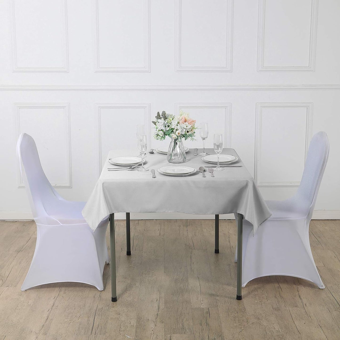 Cupuamon Square Tablecloth 70x70 inch Washable Polyester Fabric Table Cloth for Wedding Party Dining Banquet Decoration(70x70,Silver)