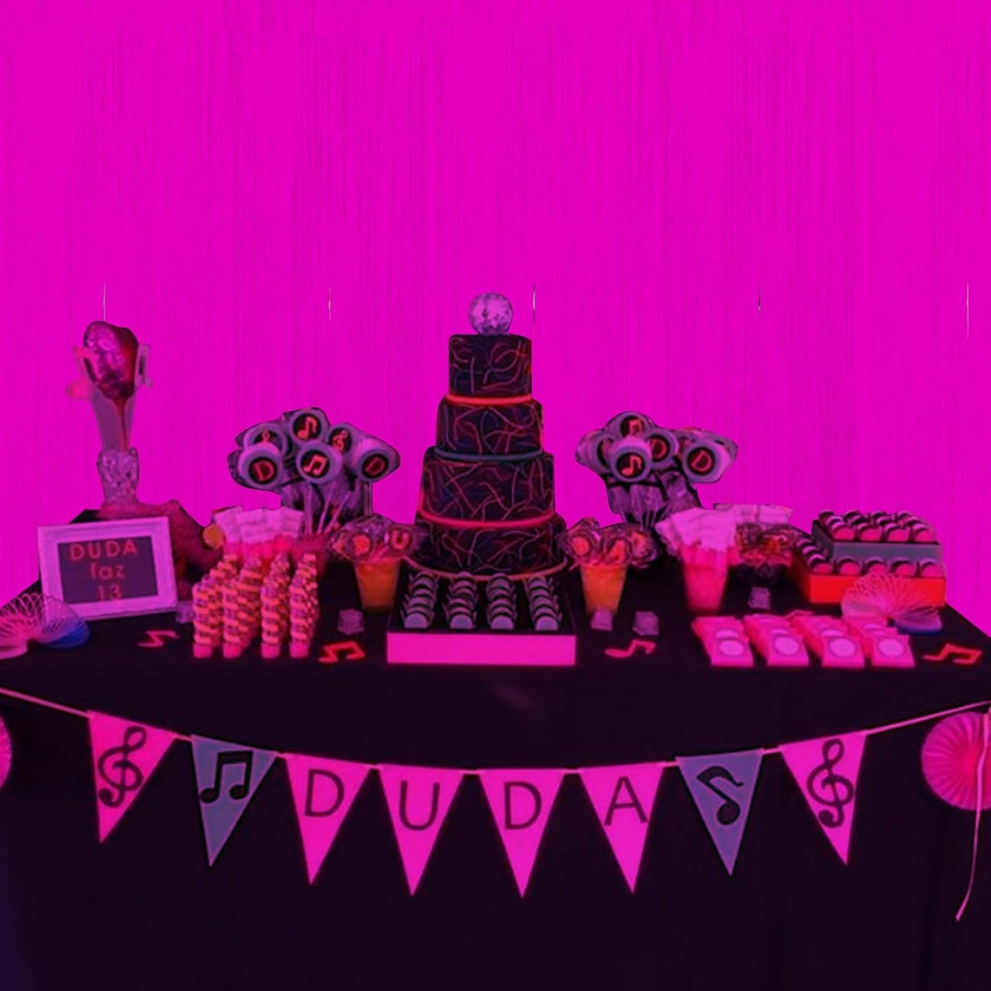 3 Pack 3.3Ft x 6.6Ft Hot Pink Glow in The Dark Foil Fringe Curtain Backdrop Party Supplies, Fluorescent Macaron Metallic Tinsel Foil Streamers Curtain Photo Booth for Neon Birthday Party Decorations