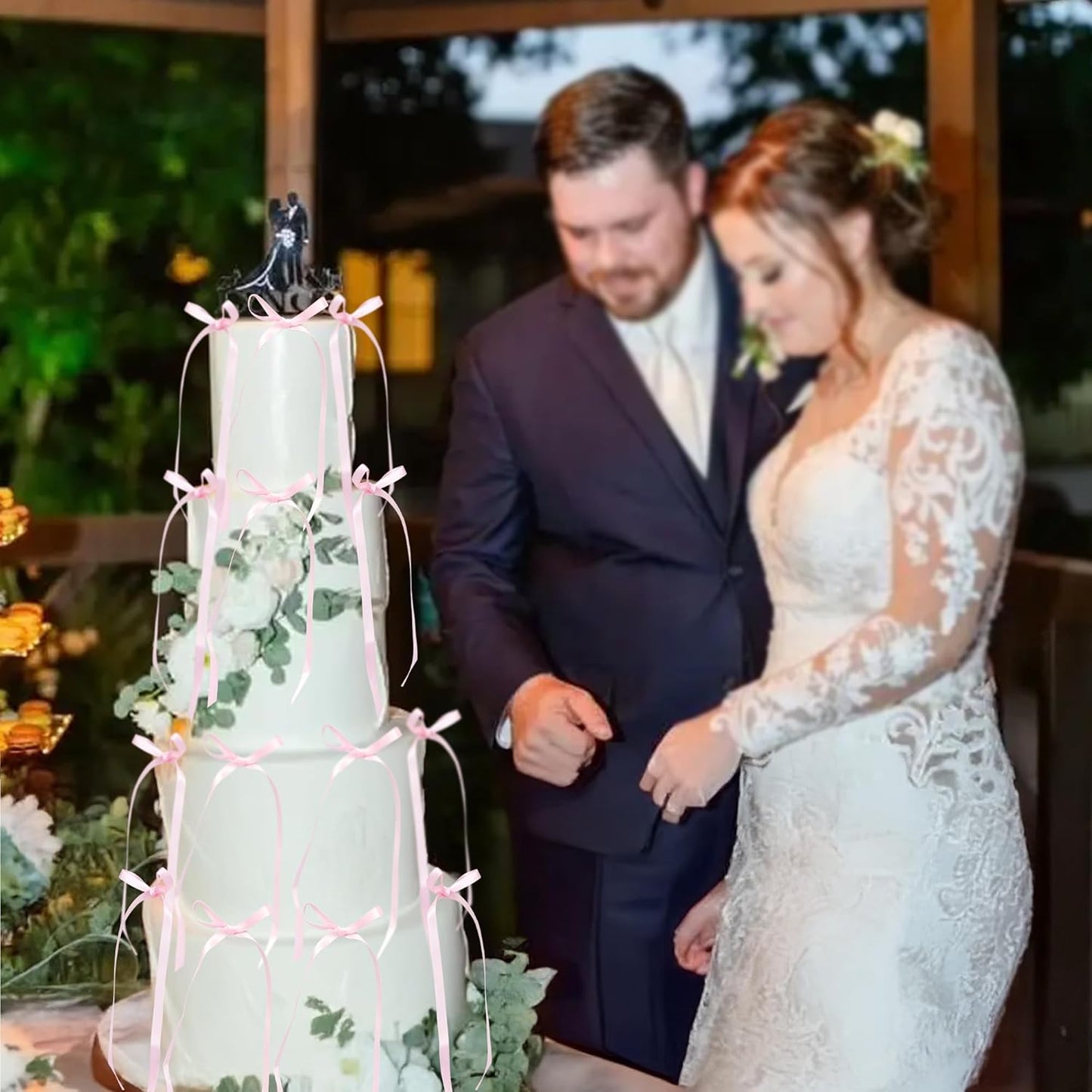 Ephlyn 30Pcs Bow Cupcake Toppers Valentine's Bowknot Ribbons Coquette Bow High Footed Cup Balloon Wall Party Decorations Cake Dessert Picks Birthday Wedding Party Supplies Pink