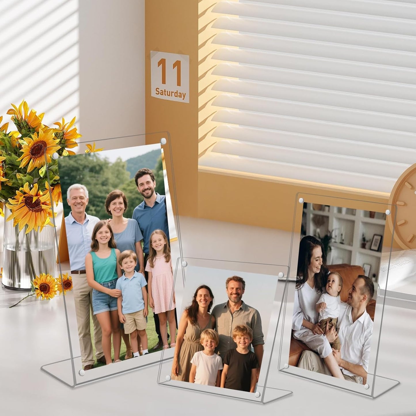 6 Pack Acrylic Picture Frame 5x7 inch, Magnetic Photo Frames, Clear Slanted Back Acrylic Frameless Transparent Frame for Desktop Display, Standing Photo Display Holder Gift for Home, Office