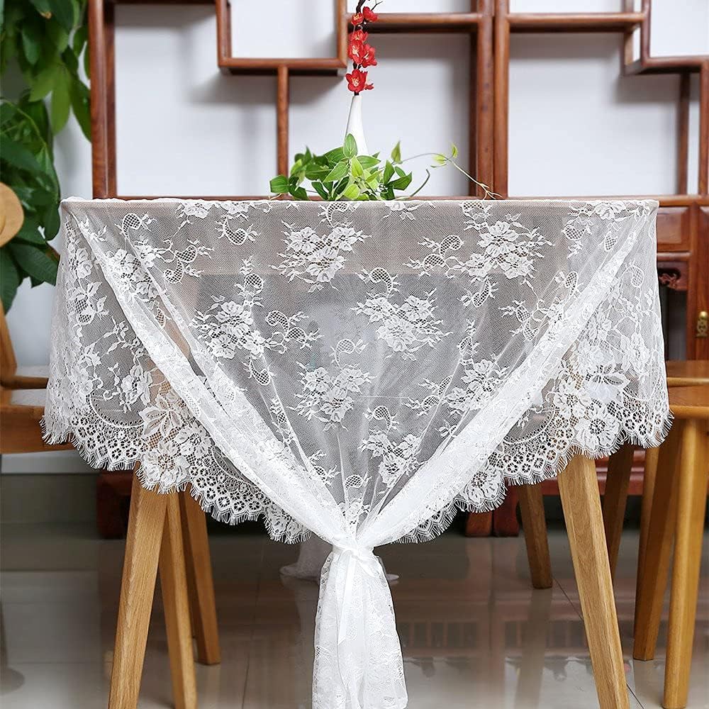 Lace Tablecloth White Wedding Tablecloths 60x120 Inch Vintage Rustic Farmhouse Table Fabric for Romantic Wedding Table Decorations