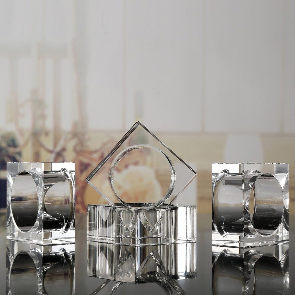 Crystal Napkin Holder Rings Square Design, Christmas Decorations for Dinner Clear 2" Set of 4