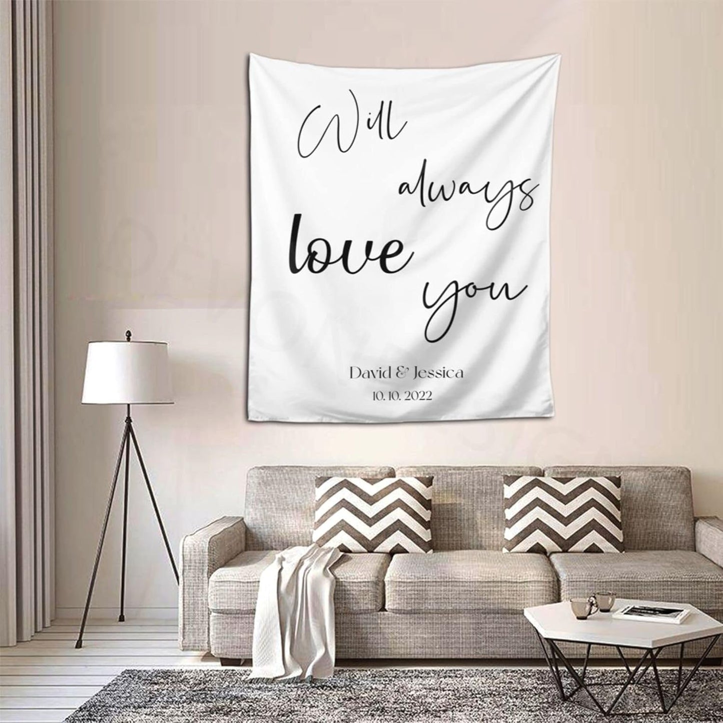 Will Always Love You Backdrop, Custom Tapestry with Names and Date, Rustic Wedding Sign, Personalized Calligraphy Banner for Ceremony, Reception Arch, Decorations