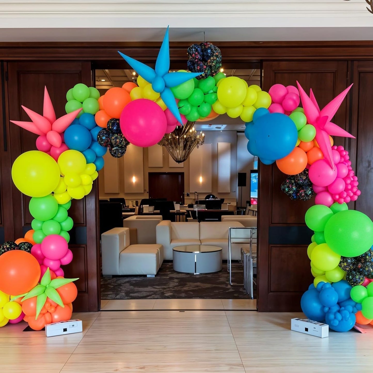 Neon Balloons, 12 Inch Yellow Orange Hot Pink Dark Blue Purple Lime Green Neon Star-Shaped Rainbow Balloons for Boy Girl Birthday Party Decorations Baby Shower Summer Pool Tropical Backdrop