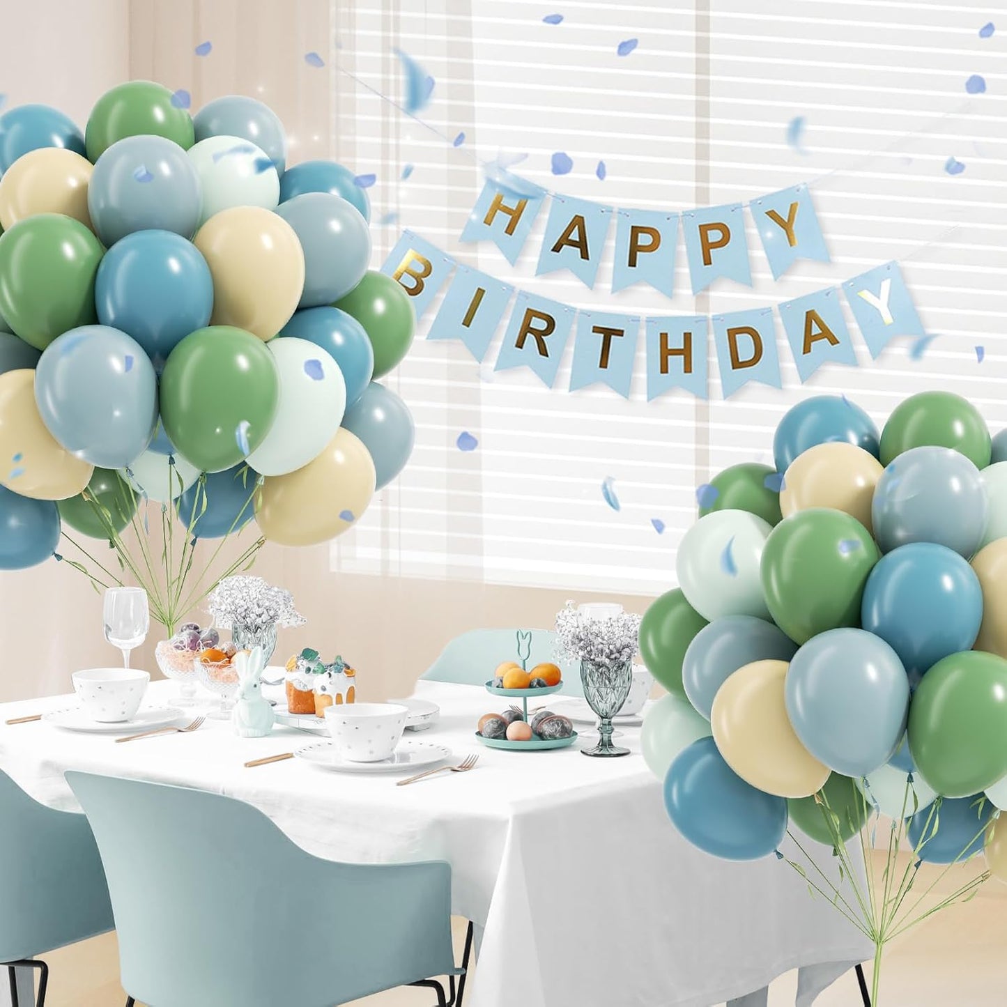 60pcs Blue and Green Balloons - Sage, Dusty Blue, Pastel Green, Nude for Bridal, Woodland, Birthday, Baby Shower Decorations